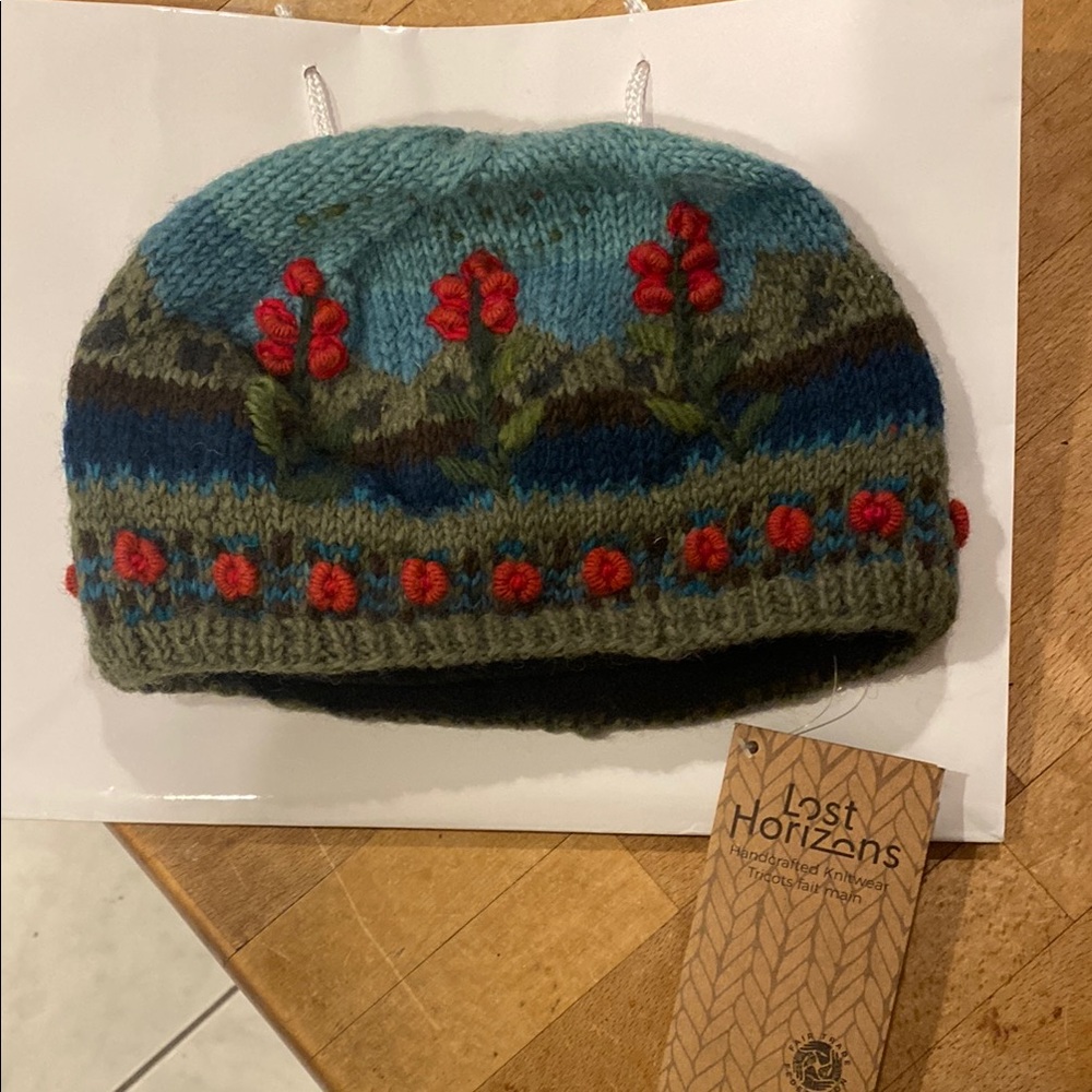 Colorful Knit Beanie with Floral Design